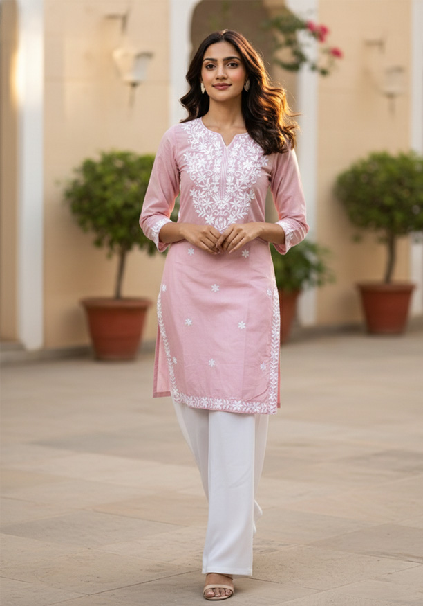 ADELYN PINK EMBROIDERED KURTHA